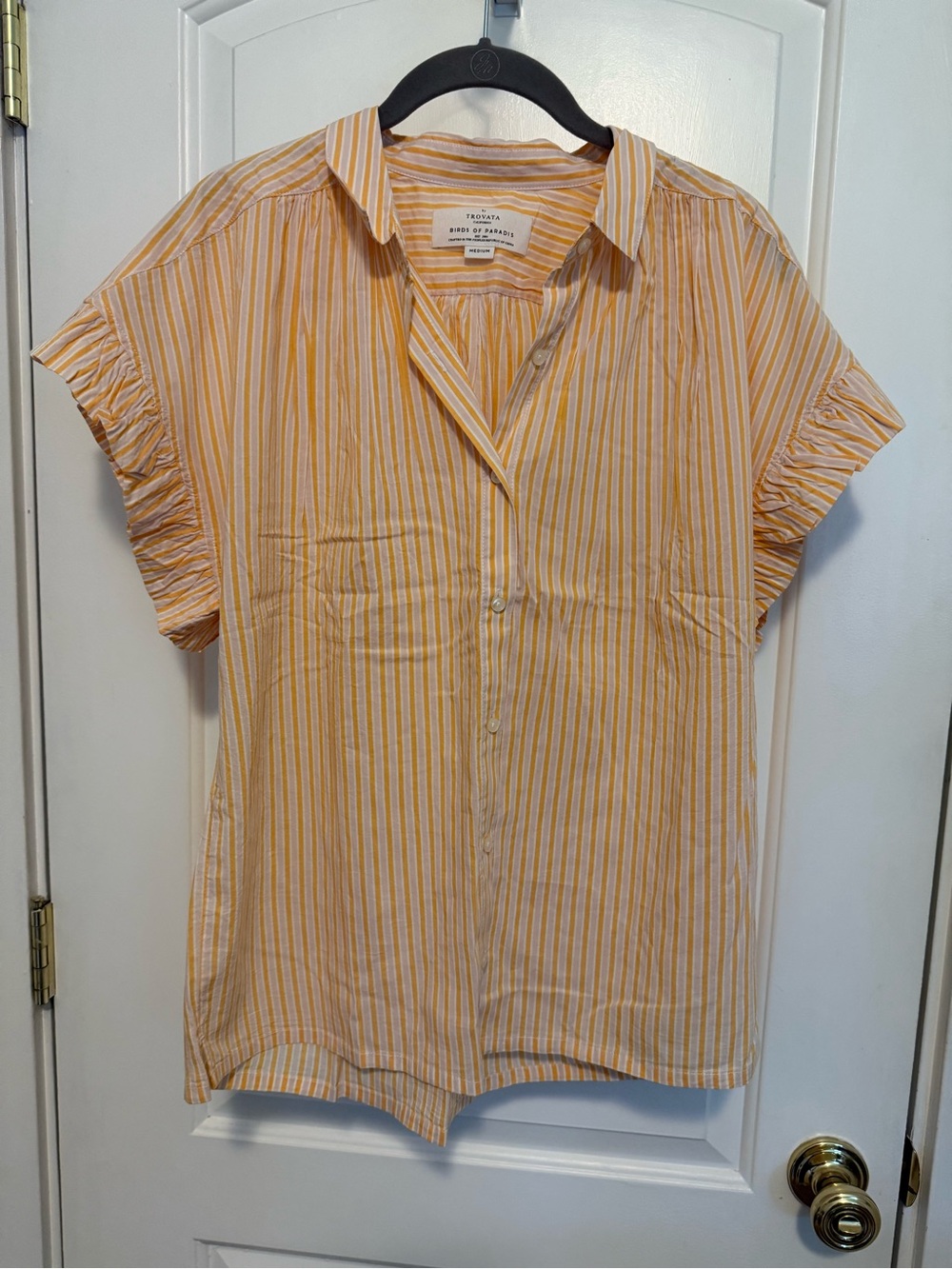 Trovata Yellow and White Striped Short-Sleeve Button Down Shirt NWT Size Medium